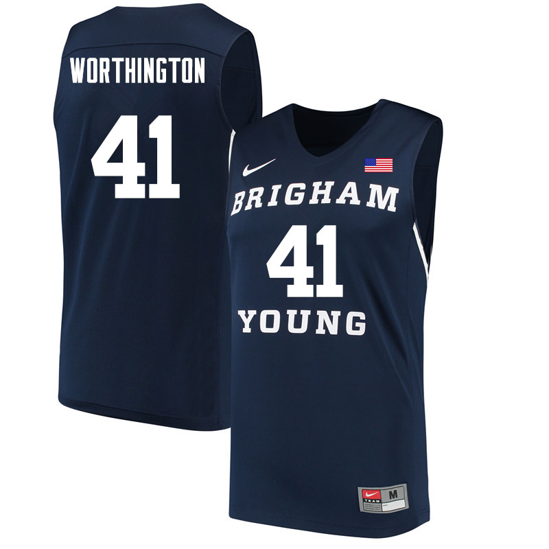 Men #41 Luke Worthington BYU Cougars College Basketball Jerseys Sale-Navy